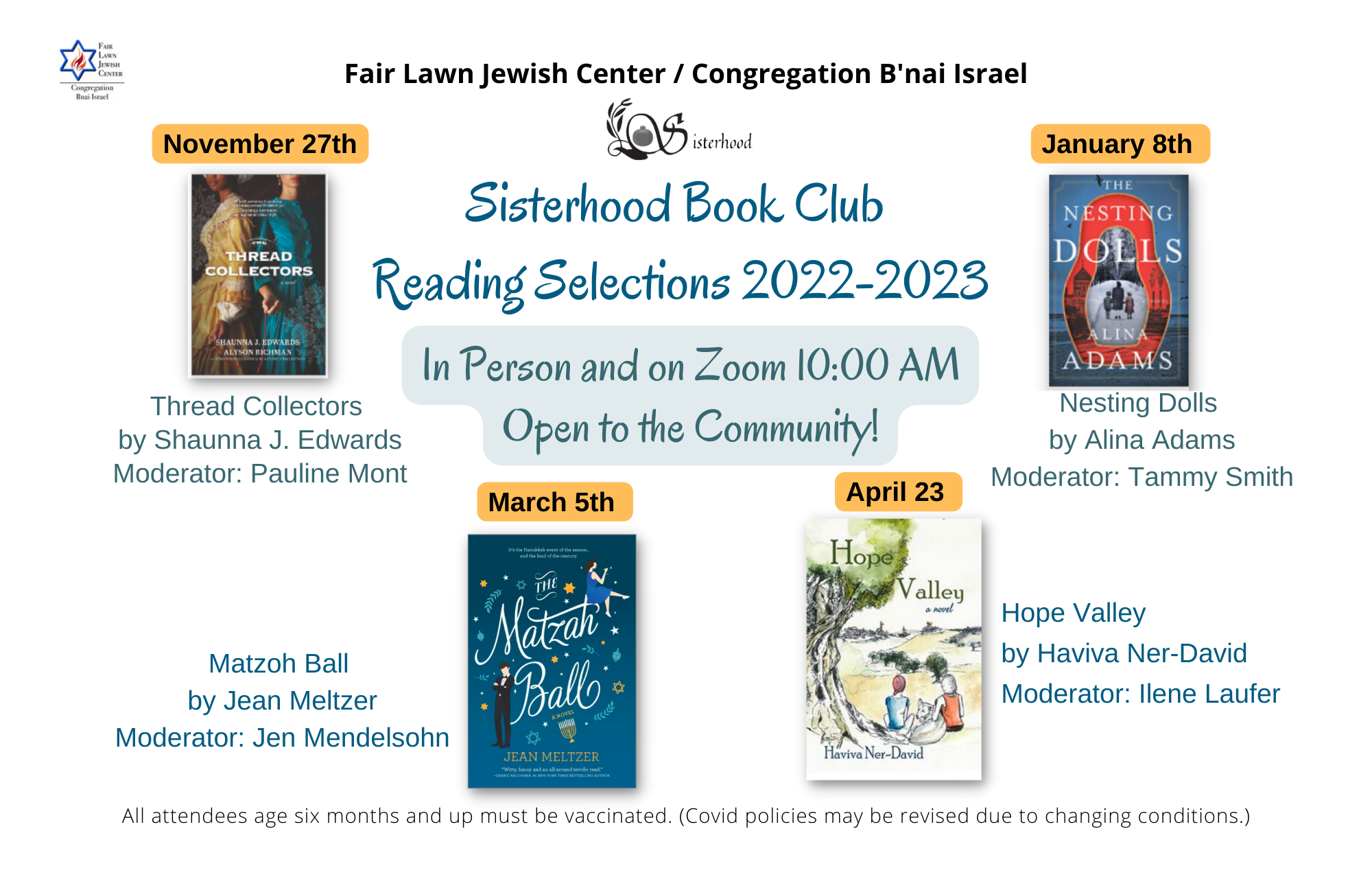 11-27-22 - Sisterhood Book Club Selections - New Date - 4 Titles - Small