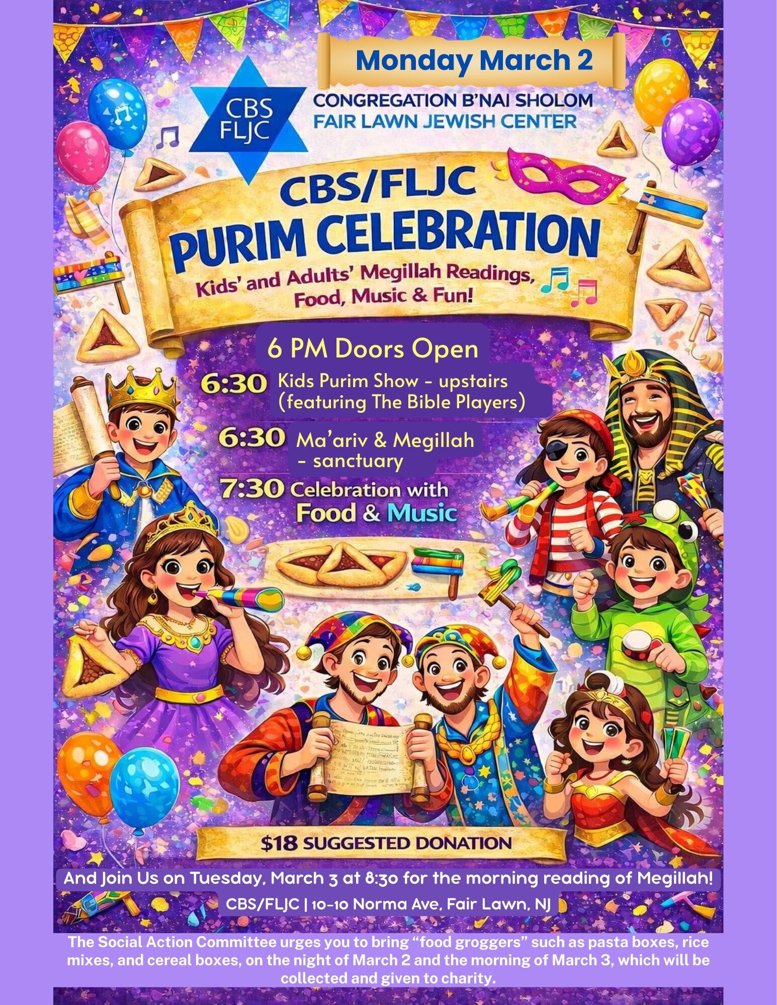 3-2-26 - Purim Celebration and Megillah Reading - with Date.