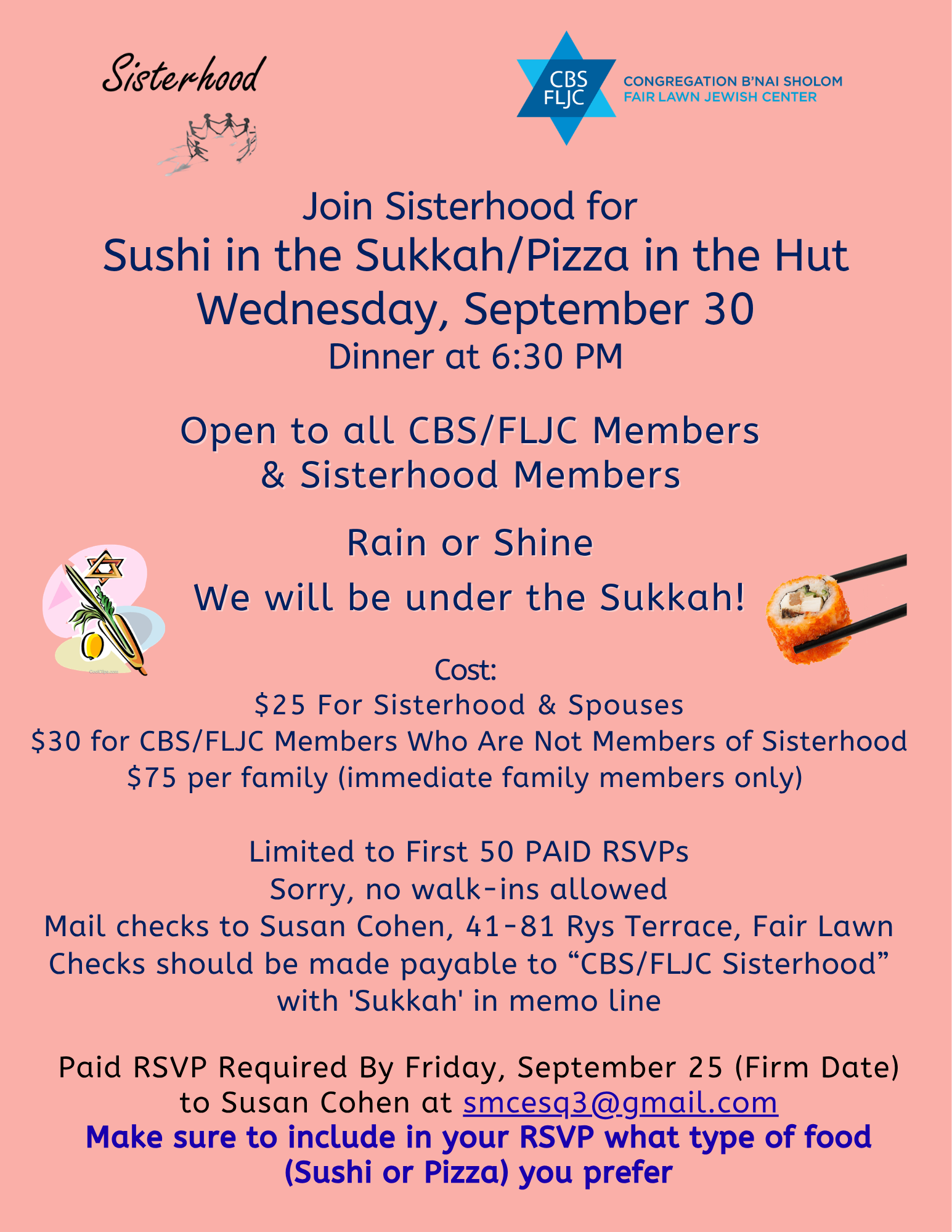 9-30-26 - Sisterhood Sushi in the Sukkah-Pizza in the Hut